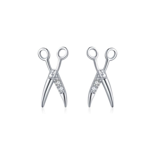 Silver Scissors Stud Earrings