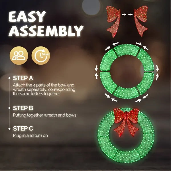 Festive Lighted Metal-Frame Wreath