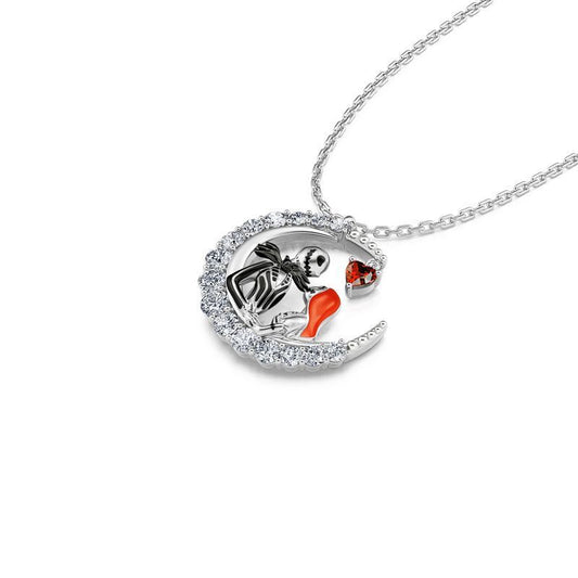 Halloween Moon-shaped Skull With Rhinestone Necklace