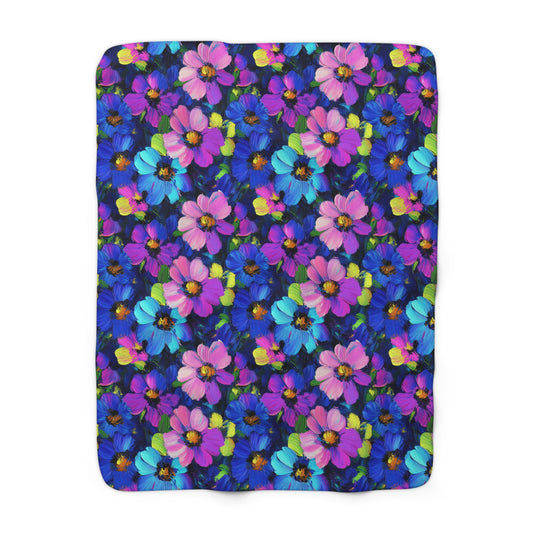 Watercolor Daisies Sherpa Fleece Blanket