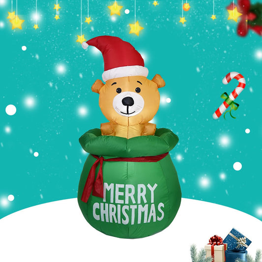 Christmas Teddy Bear in Gift Bag Inflatable Decoration