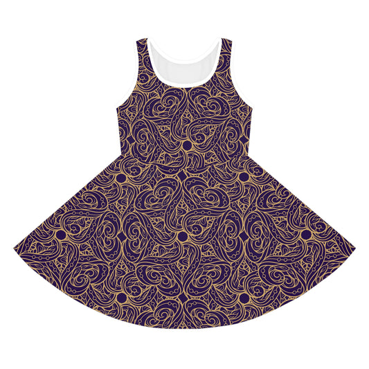 Golden Amethyst Radiance Mandala Girls' Sleeveless Sundress