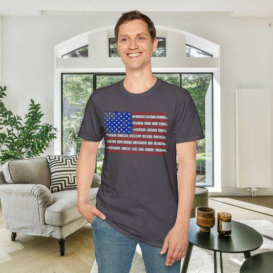 American Flag w/States Horizontal Adult Tshirt