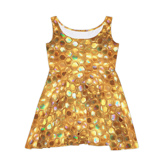 Golden Prism Grid Women's Skater Dress