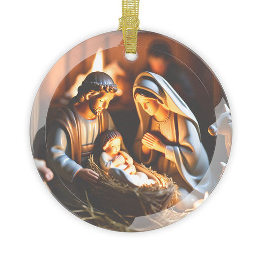 Beautiful Nativity 2 Glass Ornament