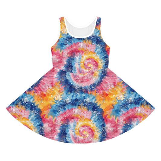 Red, Blue & Yellow Speckled Print Girls' Sleeveless Sundress - Perfect for Summer Parties & Playdates
