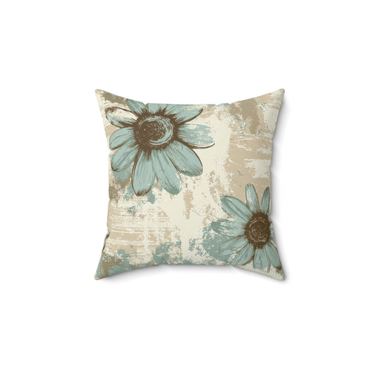 Rustic Teal Daisy Throw Pillow