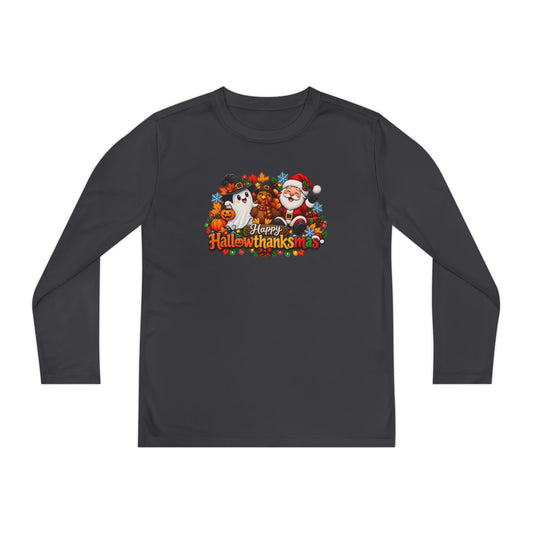Happy Hallowthanksmas (Ghost/Turkey/Santa) Youth Long Sleeve Tee