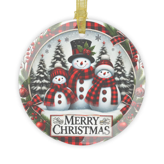 Merry Snowmen Trio Glass Ornament