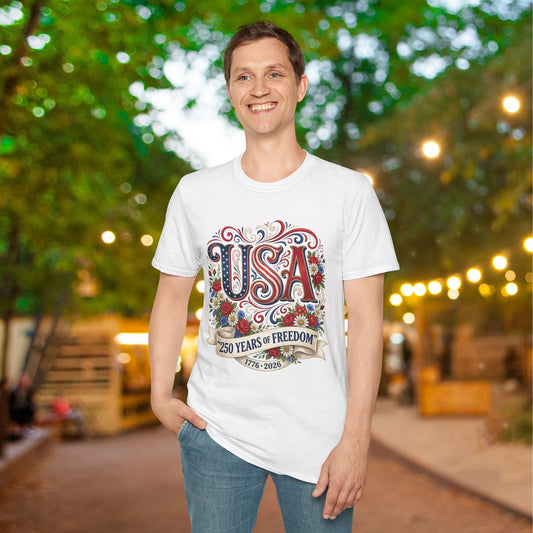 Floral USA 250 Years of Freedom Adult T-shirt