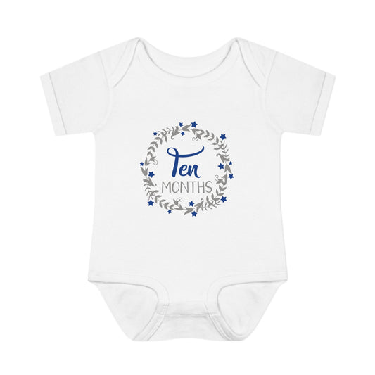 Blue Milestone Wreath Onesie-Ten Months