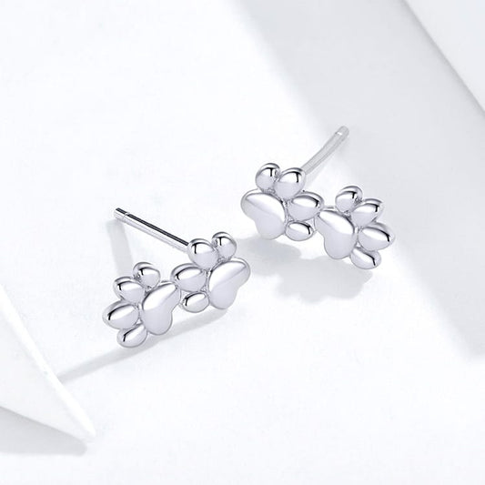 Double Paw Print Silver Earrings