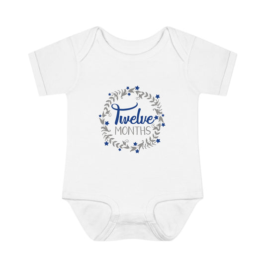 Blue Milestone Wreath Onesie-Twelve Months