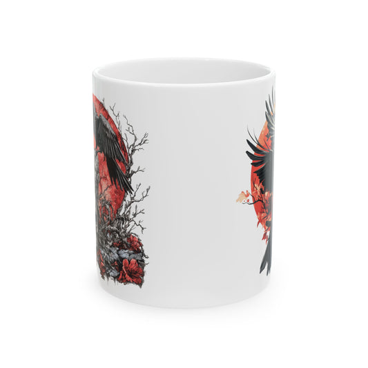 Creepy Raven & Skull Ceramic Mug, (11oz, 15oz)