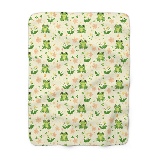 Froggy Meadow Sherpa Fleece Blanket