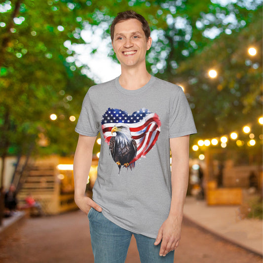 American Flag Heart w/Eagle Adult T-shirt