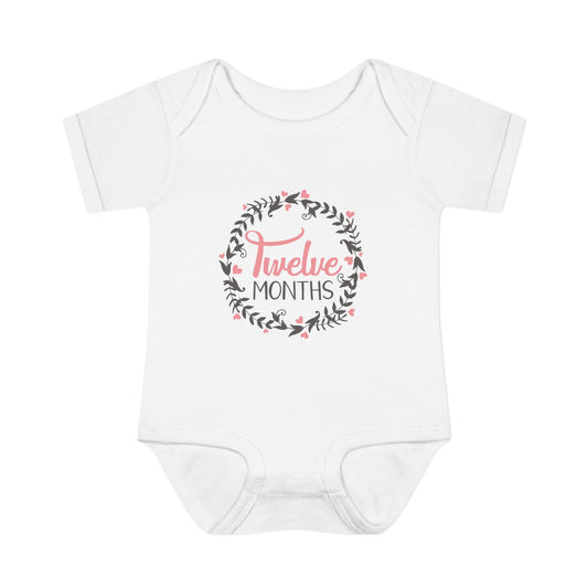 Pink Milestone Wreath Onesie-Twelve Months