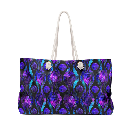 Purple, Blue, & Black Stained Glass Weekender Bag