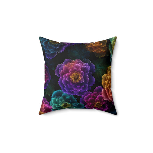 Neon Whisper Blooms Throw Pillow