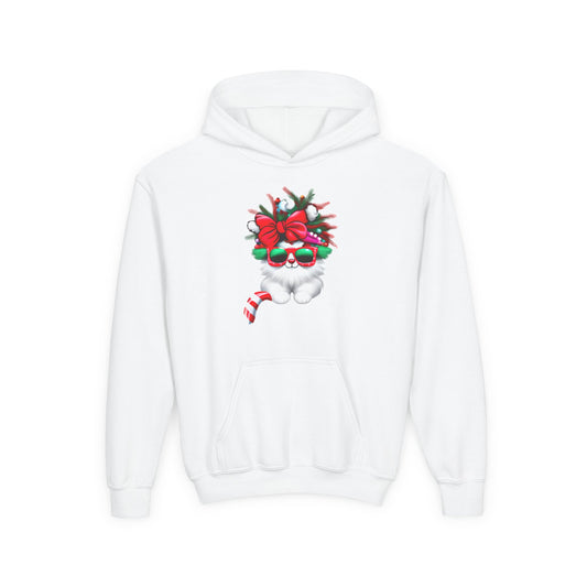 White Candy Cane Kitten Youth Hoodie