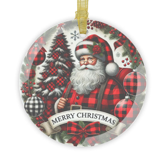 Jolly Santa Wishes Glass Ornament