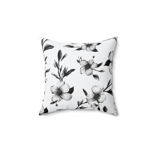 Black & White Five Petal Floral Throw Pillow