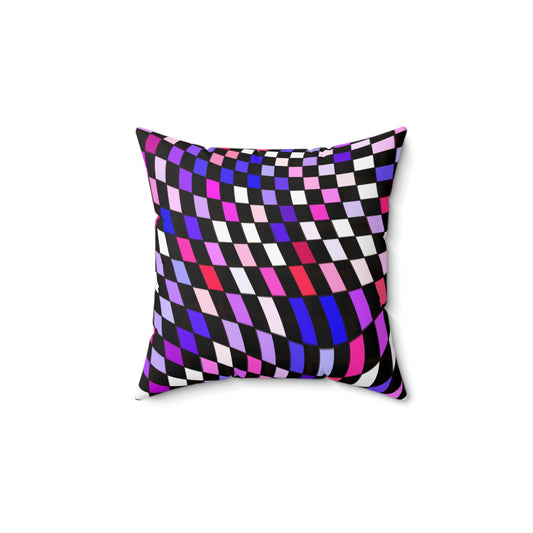 Warped Purple Checkered Throw Pillow