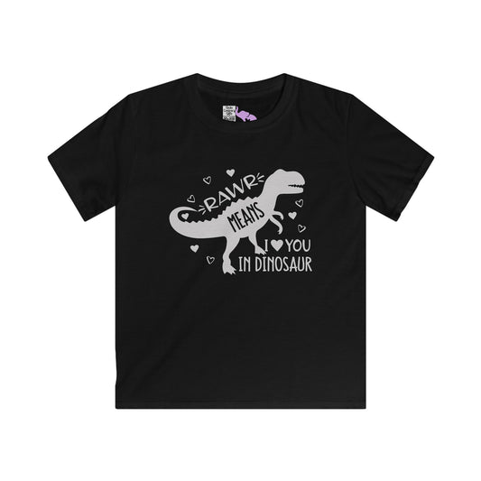Rawr Means I Love You In Dinosaur Kids Softstyle Tee
