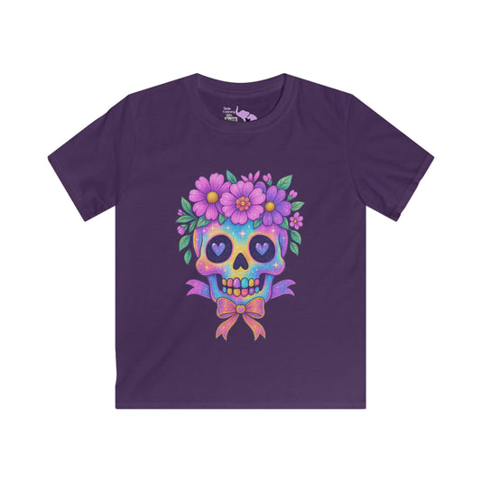 Neon Sugar Skull w/Floral Crown Youth Softstyle Tee
