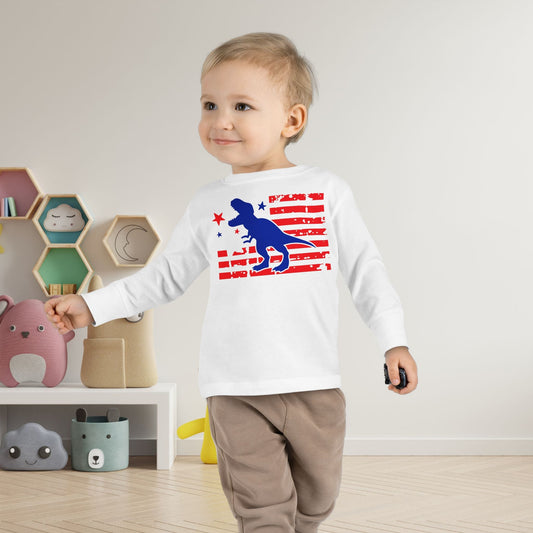 Distressed Patriotic T-Rex Toddler Long Sleeve Tee