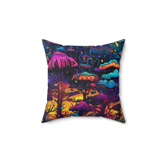 Psychedelic Spore Forest Throw Pillow
