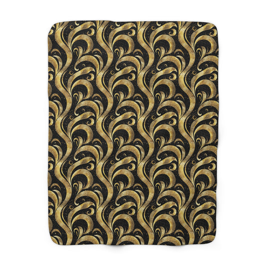 Black & Gold Luxe Swirl Fleece Blanket