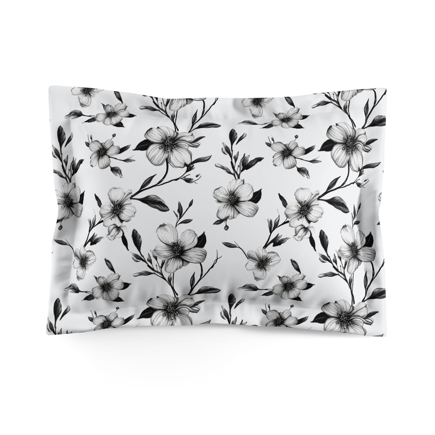 Black & White Five Petal Floral Microfiber Pillow Sham