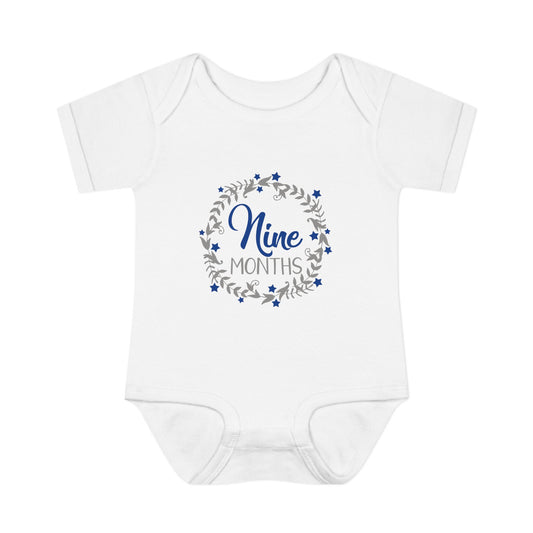 Blue Milestone Wreath Onesie-Nine Months