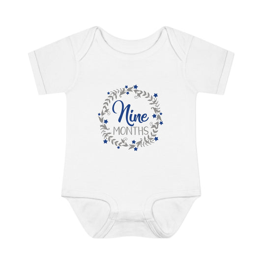 Blue Milestone Wreath Onesie-Nine Months