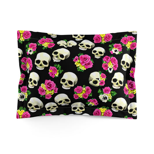 Pink Roses & Skulls Microfiber Pillow Sham