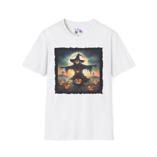 Halloween Scarecrow w/Pumpkins 2 Adult T-shirt