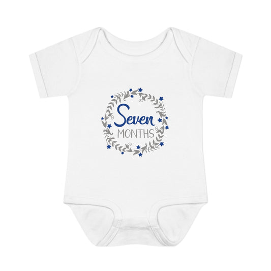 Blue Milestone Wreath Onesie-Seven Months