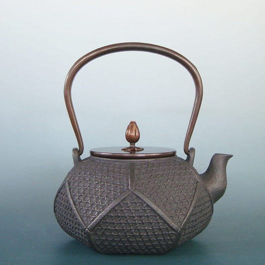 Faceted Cast Iron Tea Kettle – 34 oz Geometric Teapot for Loose Leaf Tea