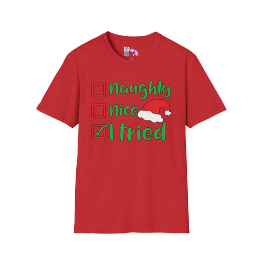 Naughty; Nice; I Tried Crew Adult T-shirt