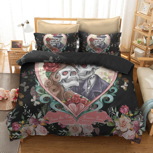 Watercolor Flower Skull Duvet Bedding Set