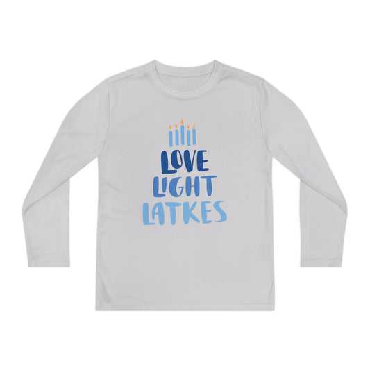 Hanukkah Love Light Latkes Youth Long Sleeve Tee