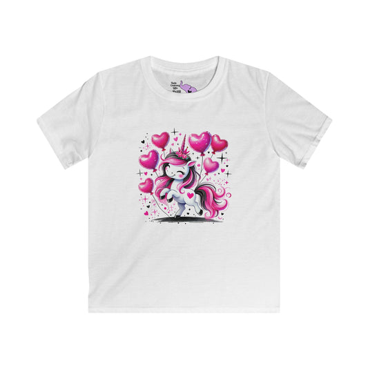Pink & Black Sparkly Unicorn Kids Softstyle Tee