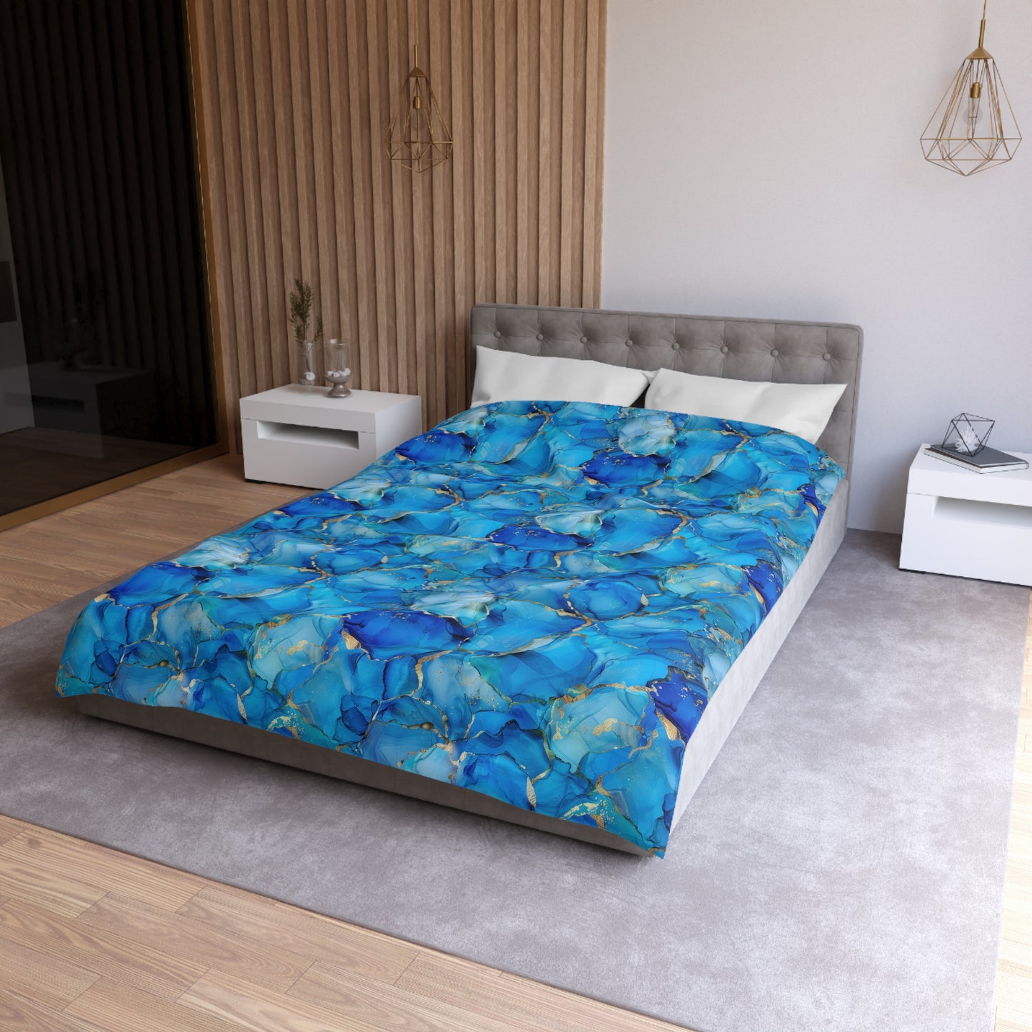 Turquoise Marble Print Microfiber Duvet Cover