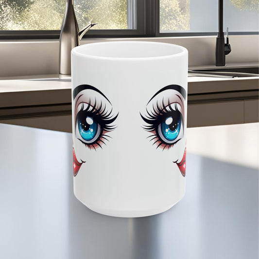 Blue Eyes & Lips Ceramic Mug, (11oz, 15oz)