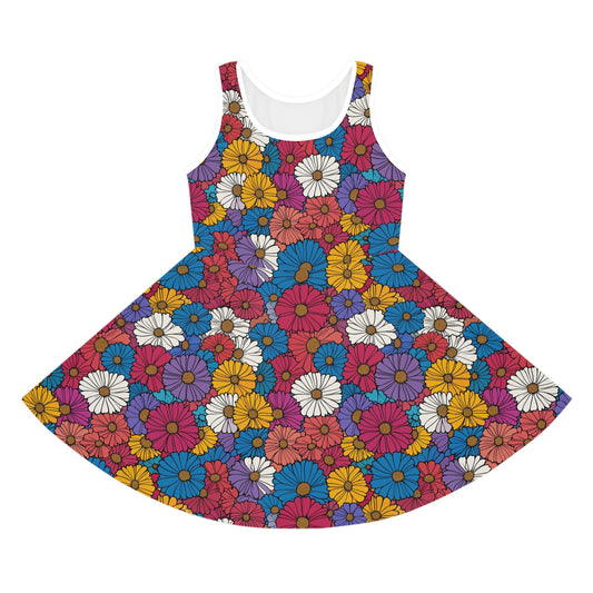 Dark Floral Print Girls' Sleeveless Sundress - Perfect for Summer Parties & Playdates