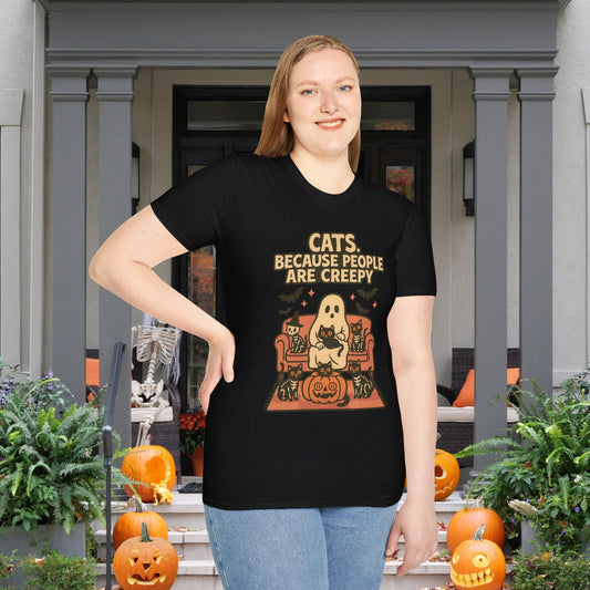Cats, Because People Are Creepy (Halloween) Adult T-shirt