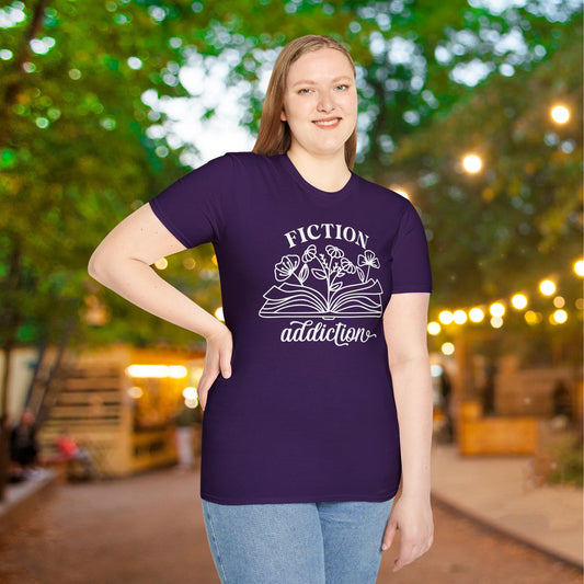 Fiction Addiction (Flowers, Open Book) Adult T-shirt