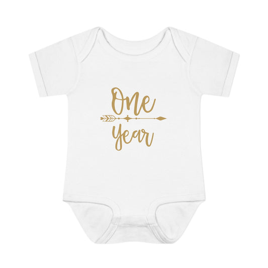 Golden Arrow Milestone Baby Bodysuit-One Year