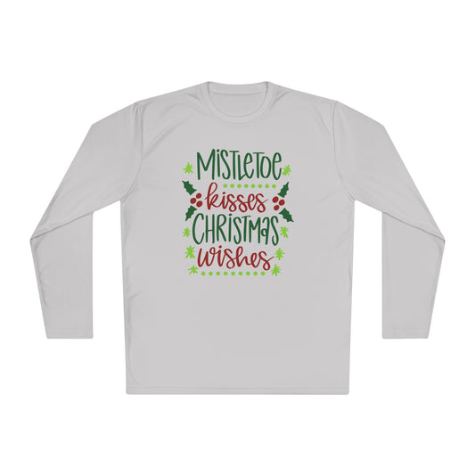 Mistletoe Kisses Christmas Wishes Adult Long Sleeve Tee